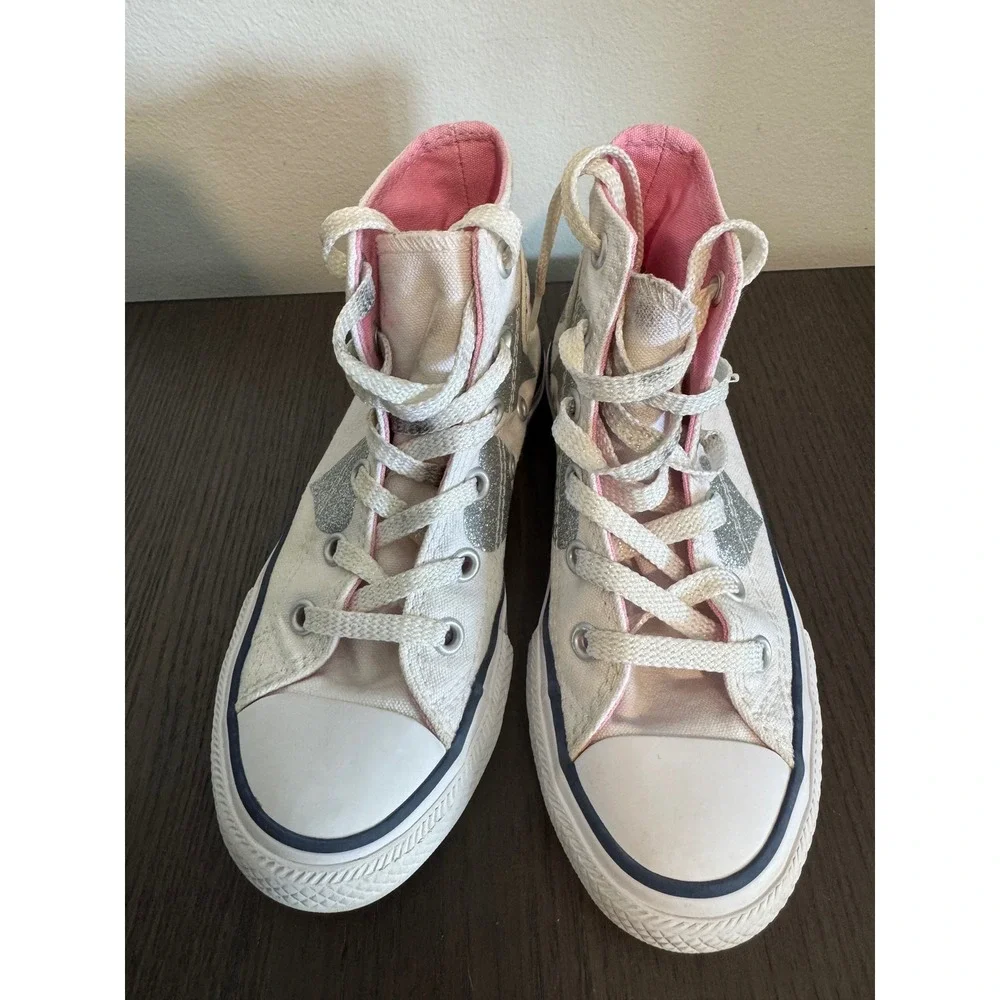 Converse Chuck Taylor All Star girls Size 12 White Silver Glitter Heart High Top